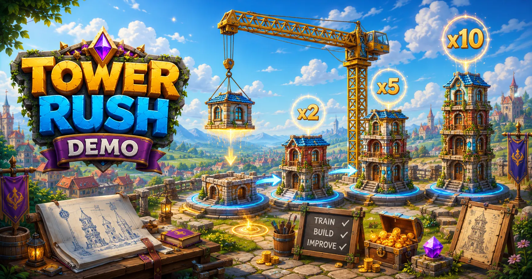 Tower Rush Demo training mode with tower progression
